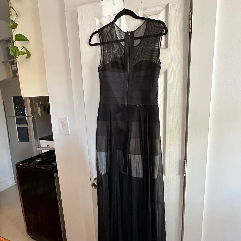 BCBGMaxazria Women Silk Alai Bandage Maxi Bandage Dress Black/Striped Sheer M